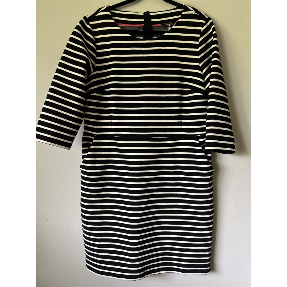 Joules Black & White Stripe Miriam Dress Women's Size US 12 Classic Work NWT